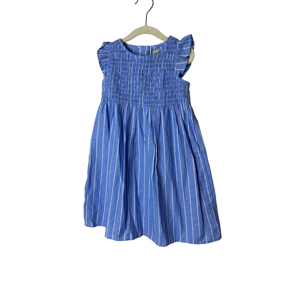 Penelope Mack Dress Girls 4T Blue Stripe Smocked Flutter Sleeve Sundress Summer